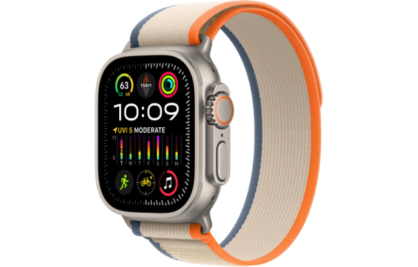 Apple Watch Series Ultra 2 49mm Natural Titanium Case with Orange/Beige Trail Loop S/M